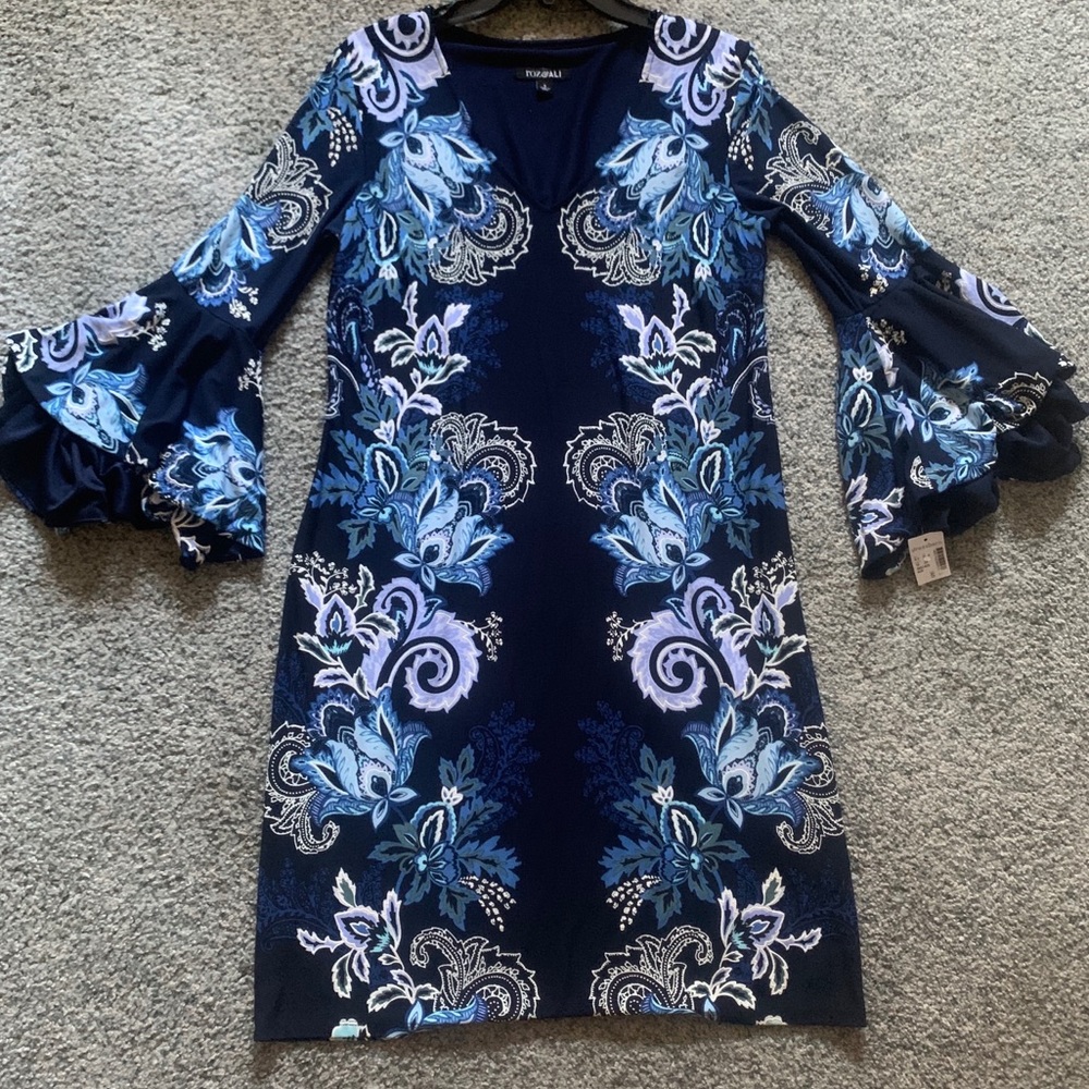 Navy Blue Bell Sleeve Dress - Picture 1 of 3